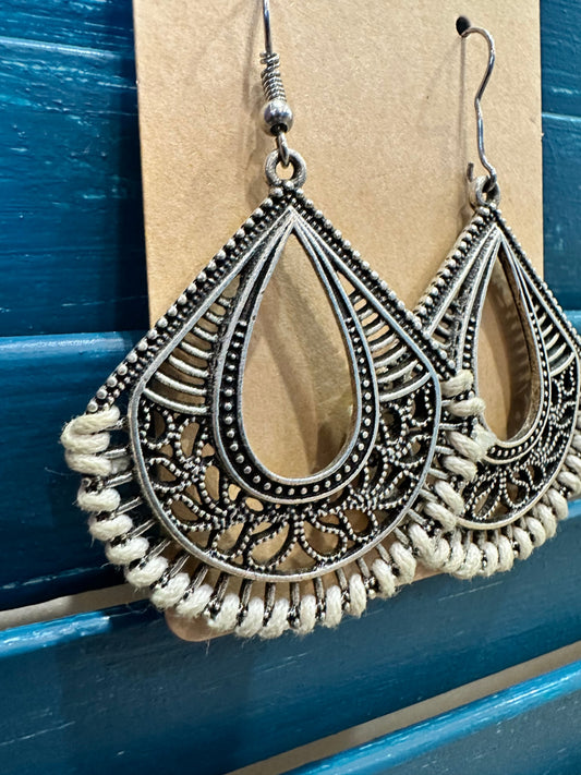 Earrings - Silver and Cream - Woven Feature