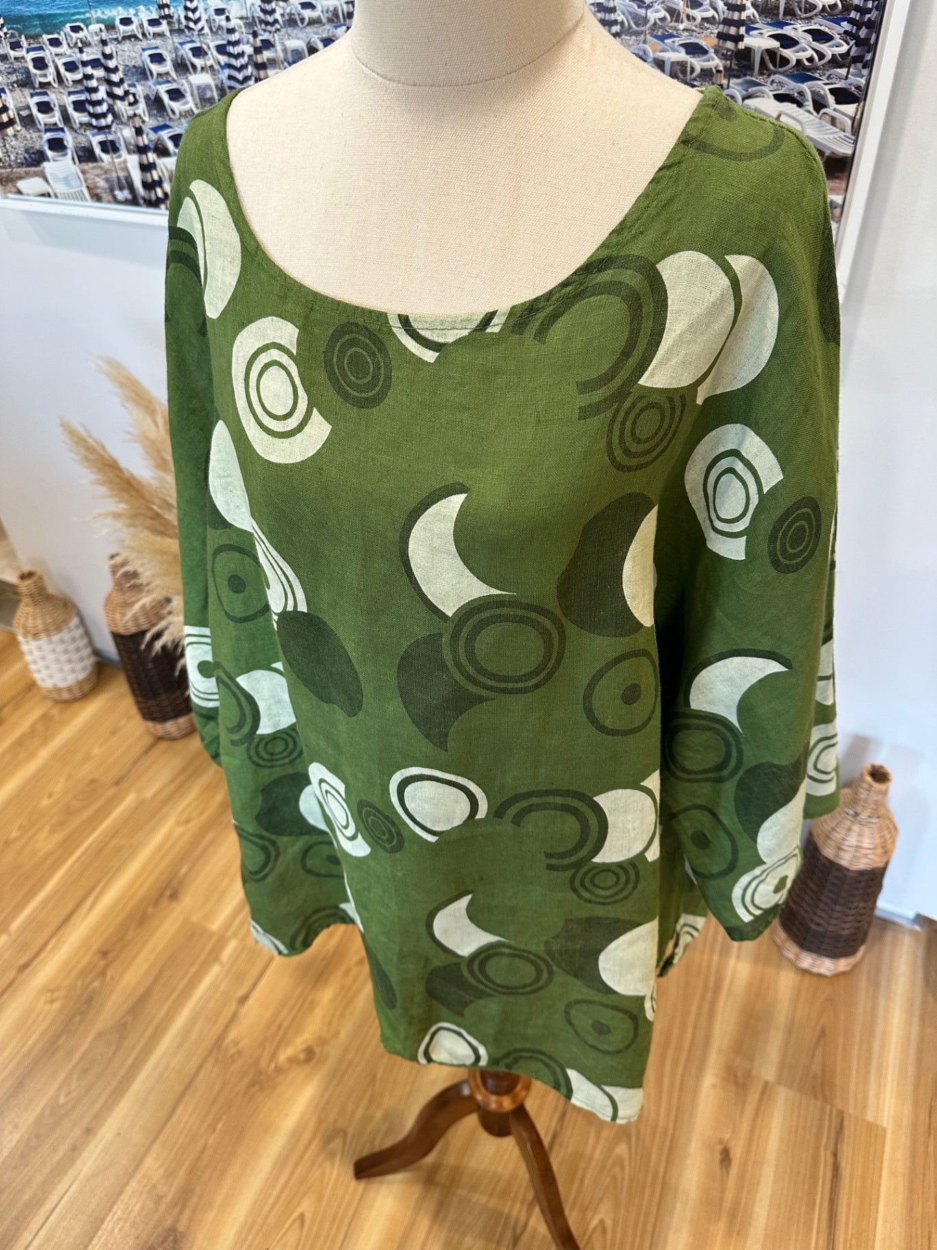 New Collection Blouse - Medium / Large - Green - 100% Linen