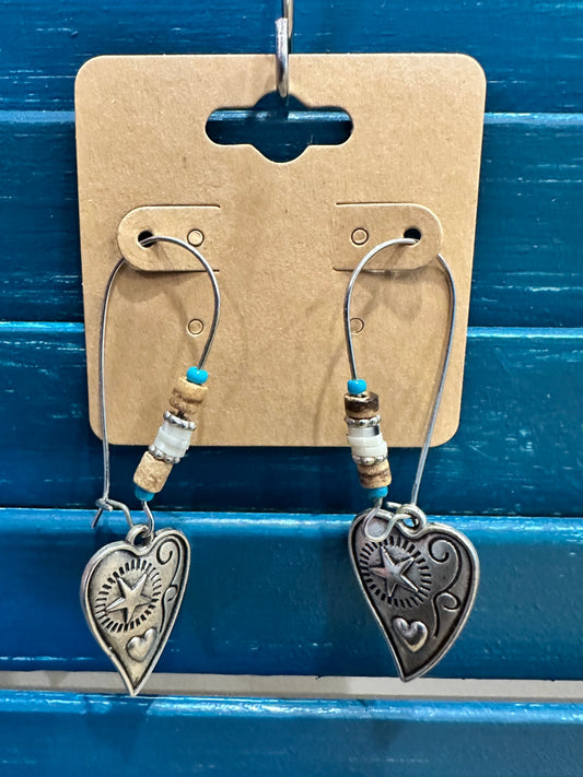 Earrings - Heart with Teal tones