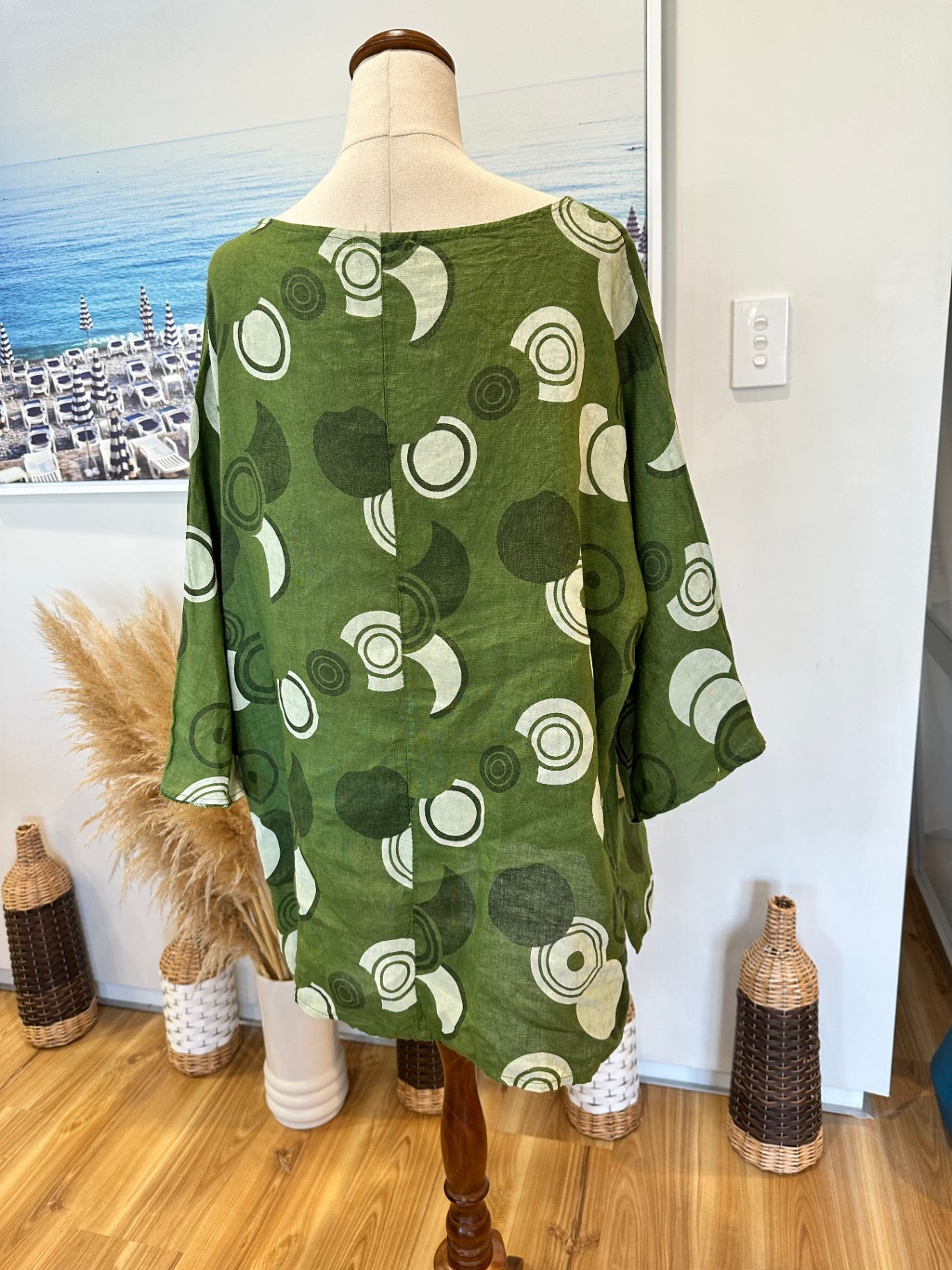 New Collection Blouse - Medium / Large - Green - 100% Linen