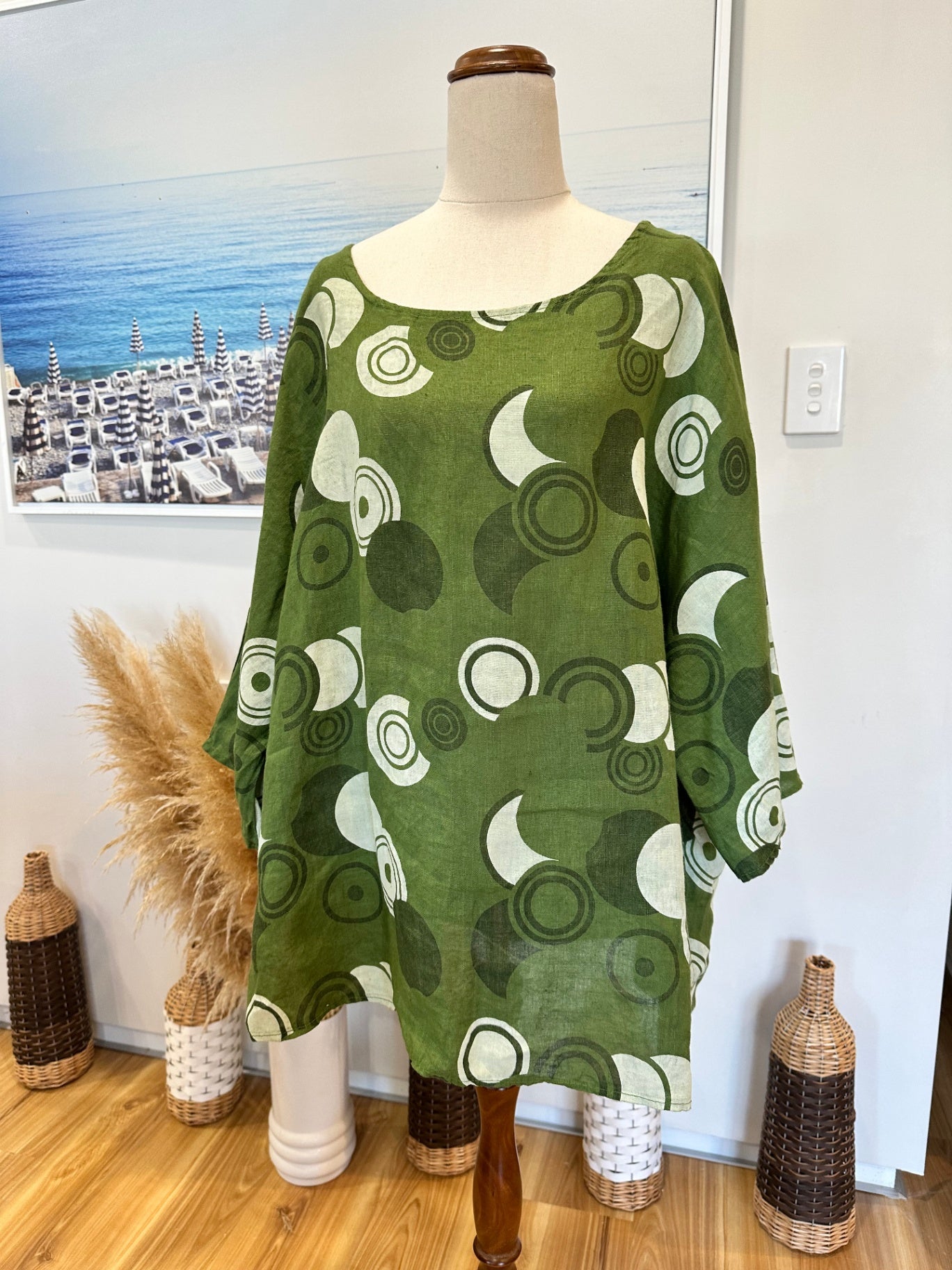 New Collection Blouse - Medium / Large - Green - 100% Linen