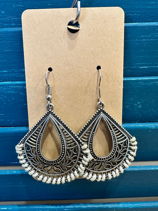 Earrings - Silver and Cream - Woven Feature