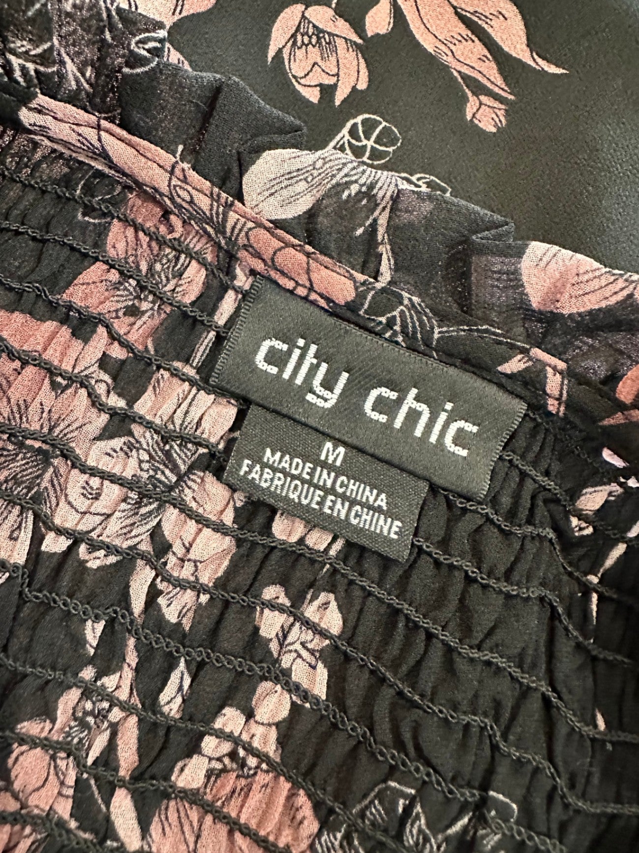 City Chic - Blouse - Size 18 - Black with pink floral pattern [New without tags]