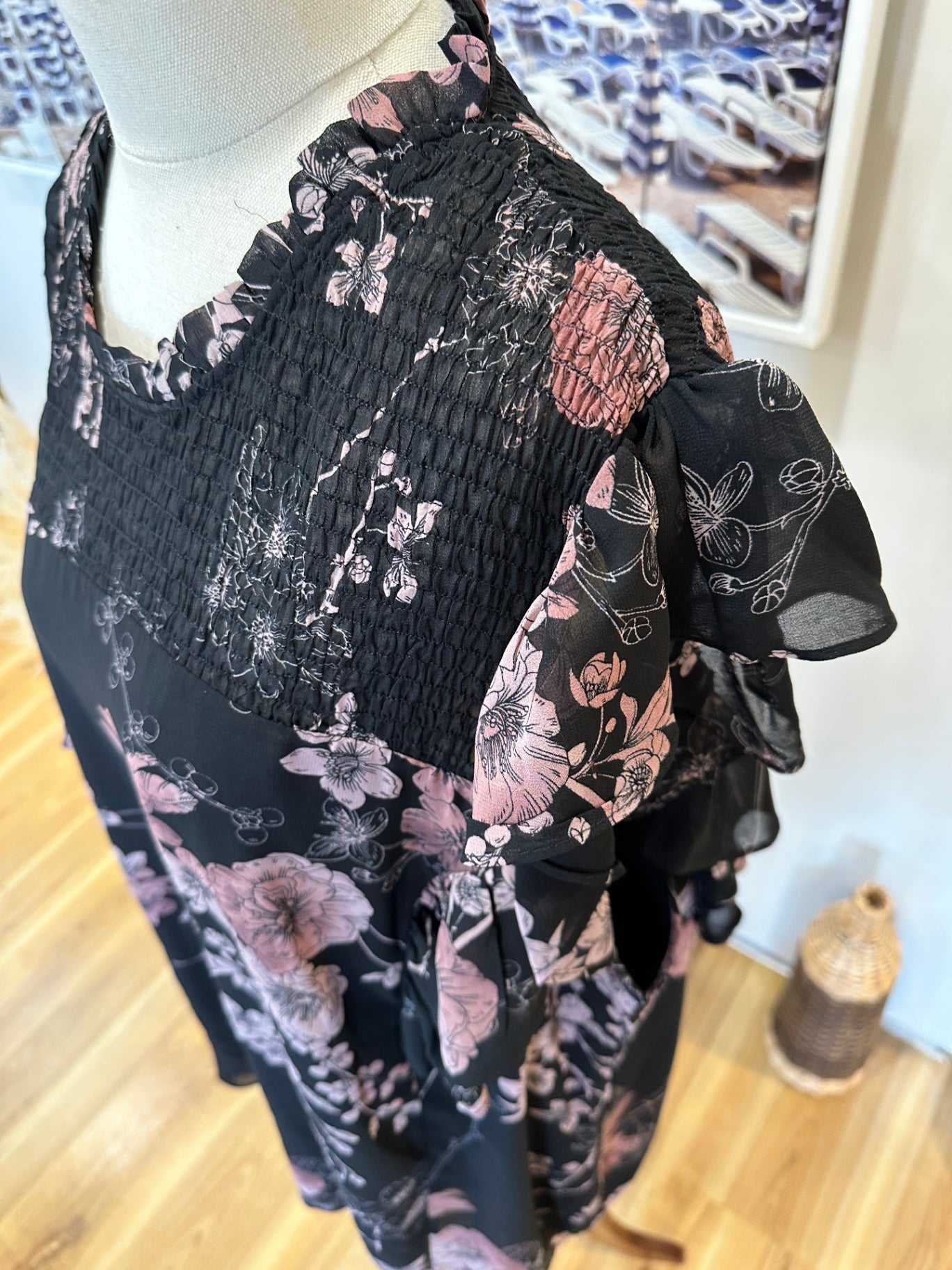 City Chic - Blouse - Size 18 - Black with pink floral pattern [New without tags]