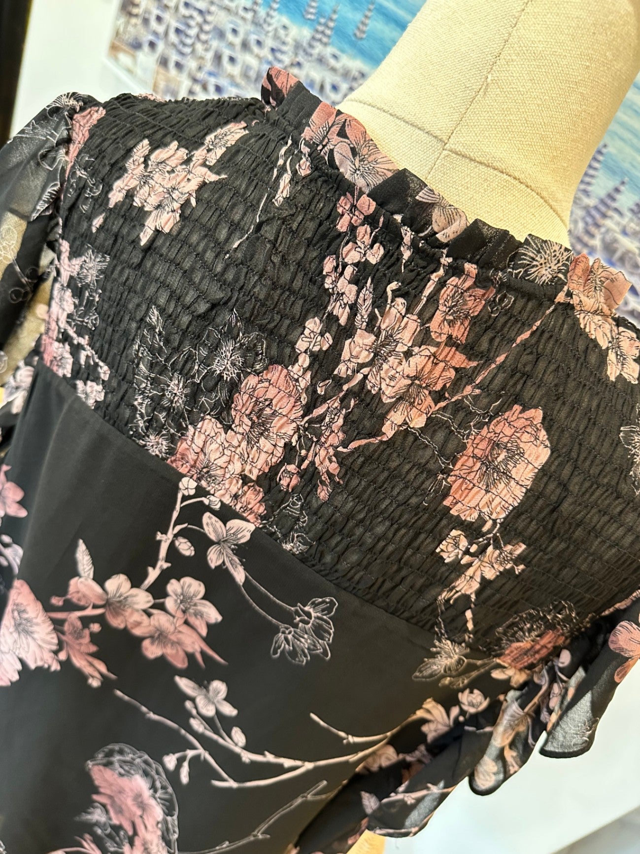 City Chic - Blouse - Size 18 - Black with pink floral pattern [New without tags]