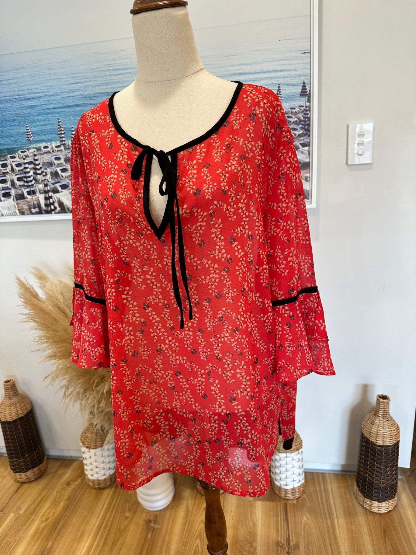 Merric - Bohemian Blouse - Size 18 - Cherry Red