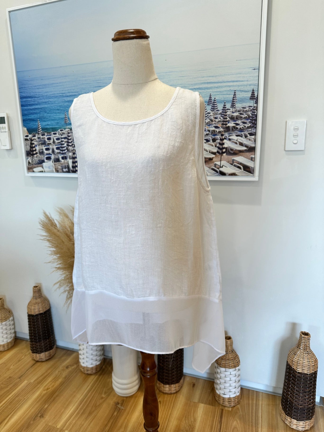 [SALE] Soeur - Blouse - Large - Cream / White - 100% Linen