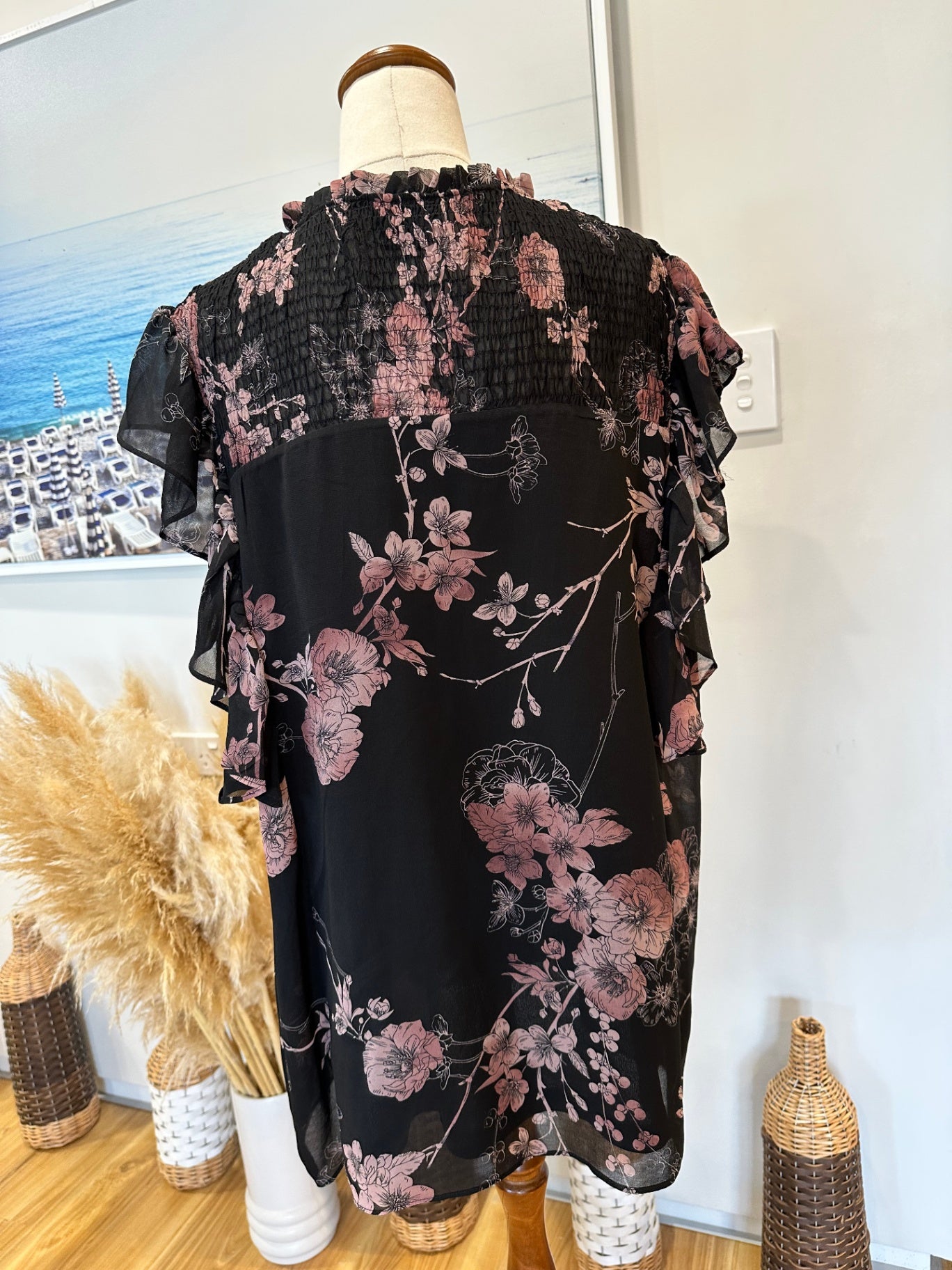 City Chic - Blouse - Size 18 - Black with pink floral pattern [New without tags]