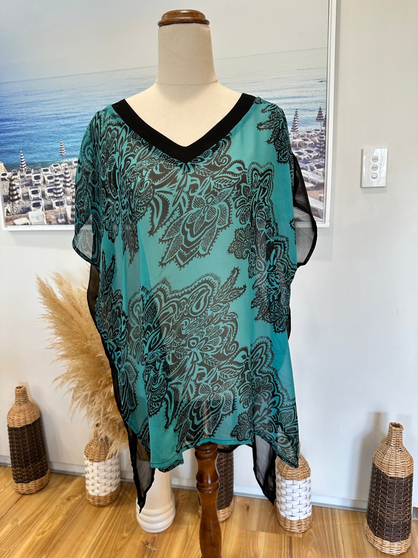 [SALE] Lemon Tree Blouse - Size 18 - Turquoise and black