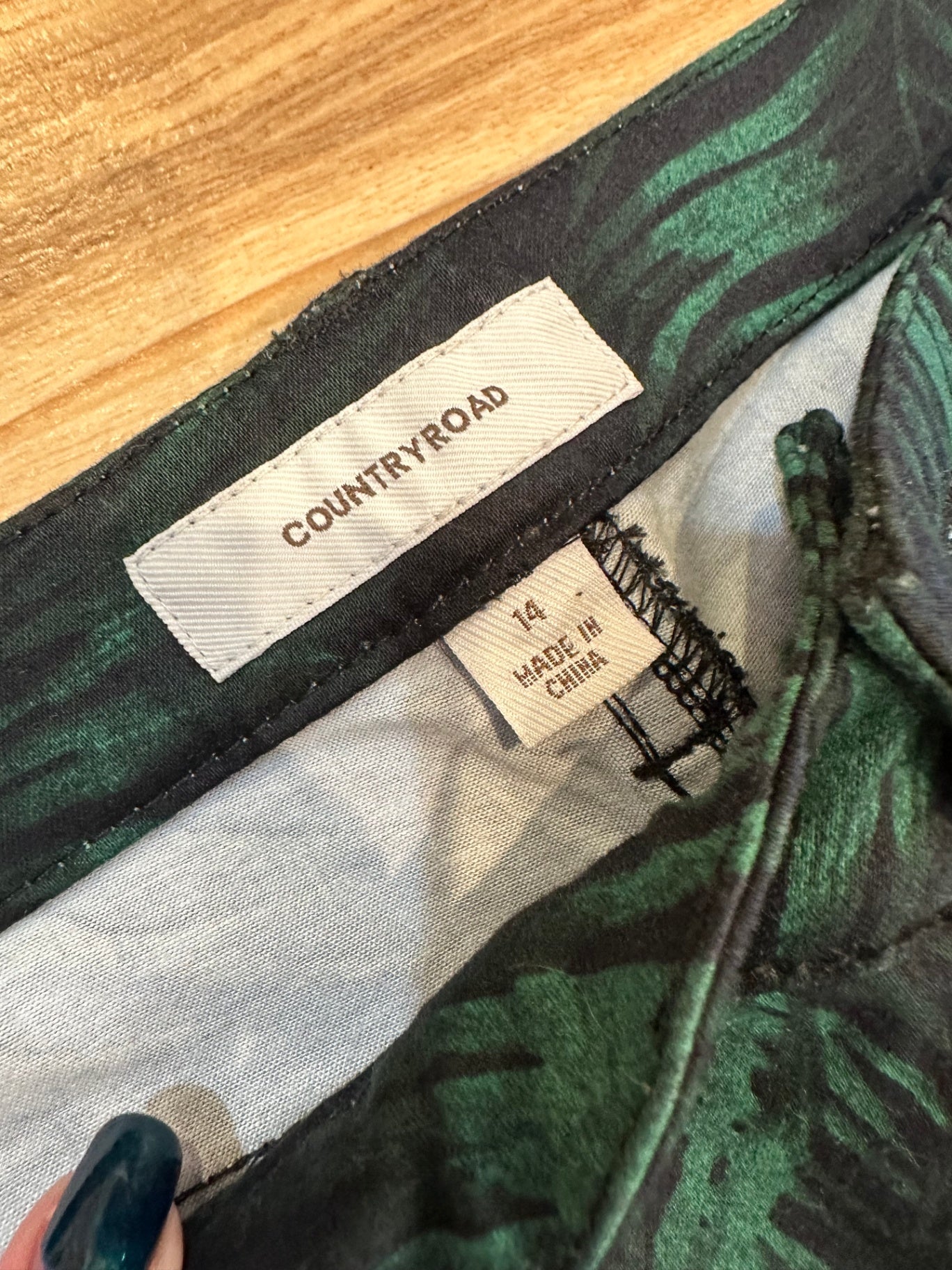 Country Road Pants - Size 14 - Green and black tropical [New without tags]