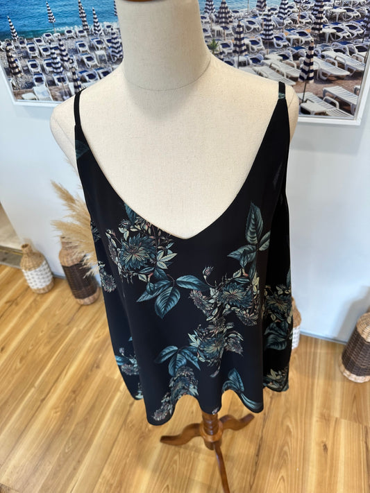 [SALE] State of Play Camisole - Size 18 - Black with multicolored floral pattern