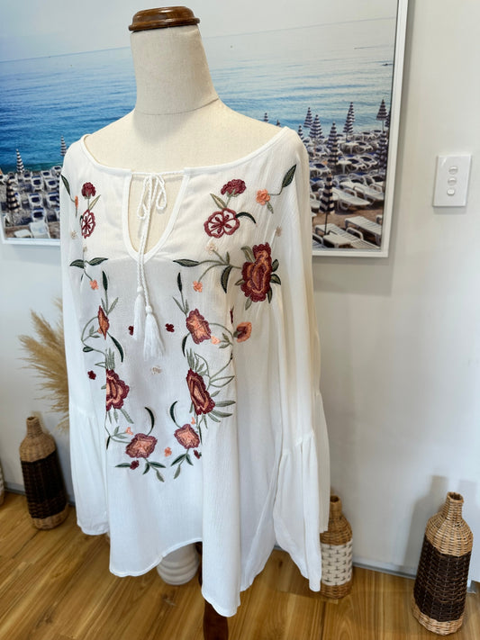 Dotti - Bohemian Blouse - Size 14 - White & Orange