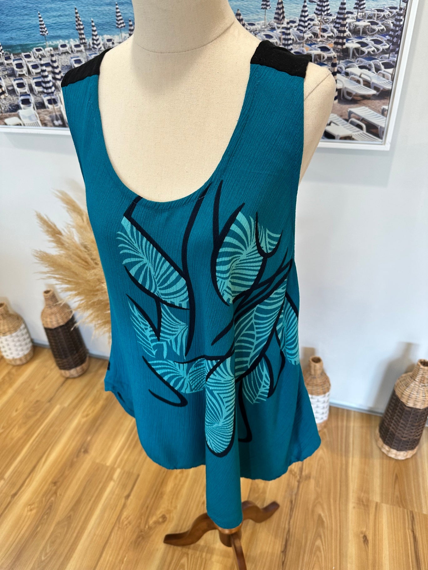 [SALE] Tropical Singlet - Turquoise + Black - Extra Large