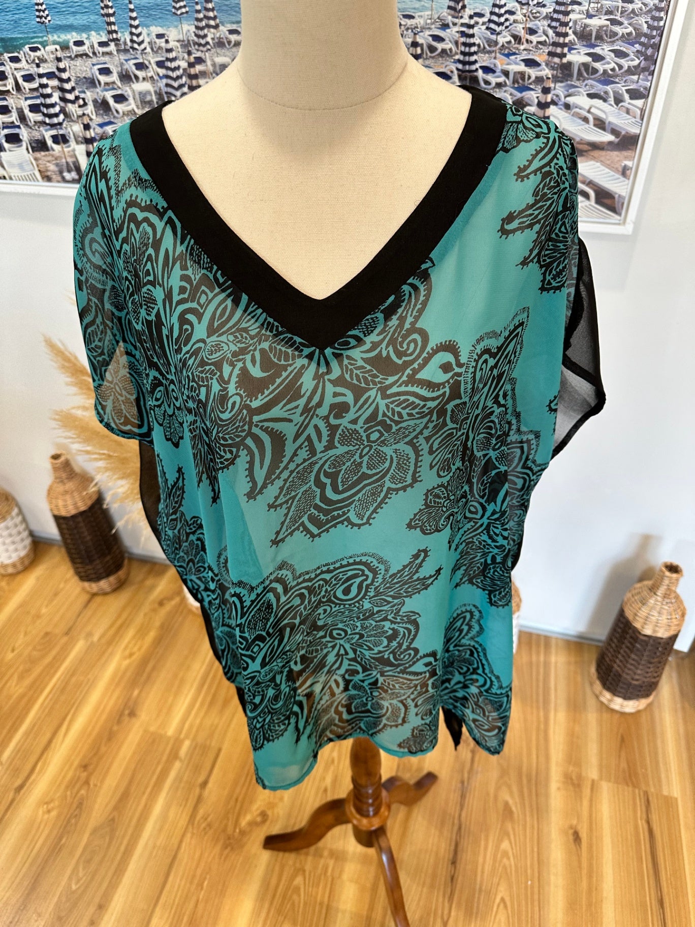 [SALE] Lemon Tree Blouse - Size 18 - Turquoise and black