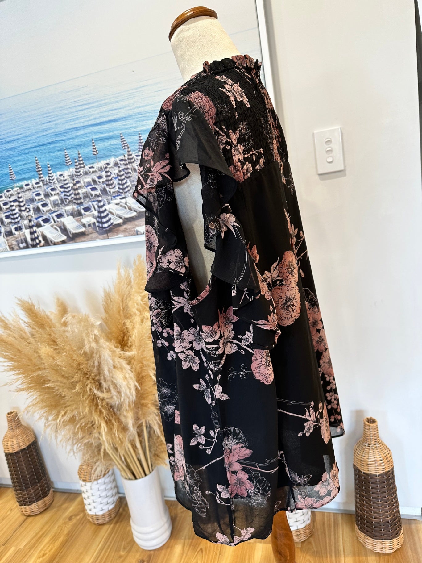 City Chic - Blouse - Size 18 - Black with pink floral pattern [New without tags]