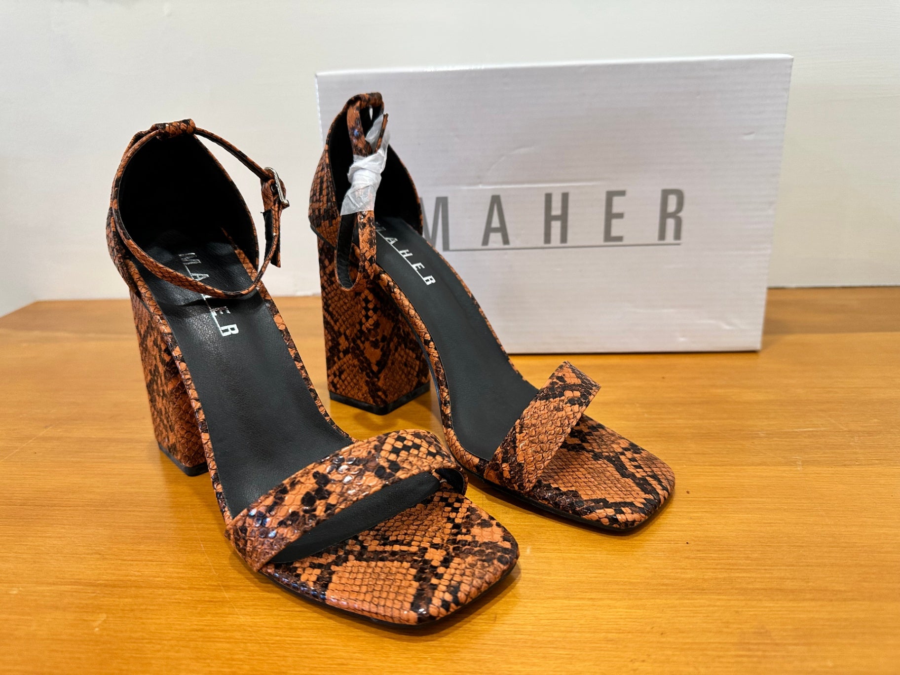 [SALE] MAHER Heels - Size 37 - Brown and Black Snake Print - NEW