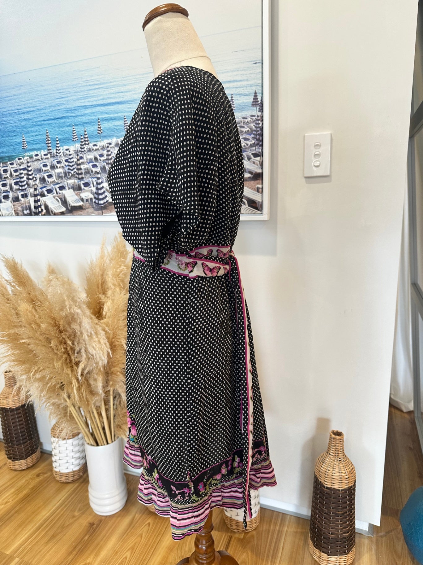 [SALE] Uttam London - Dress - Medium / Large - Black with pink and green accents