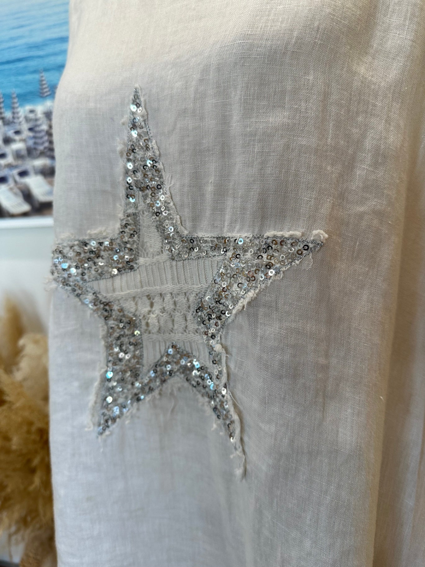 New Collection Blouse - Large - White + Silver w Sequin Star