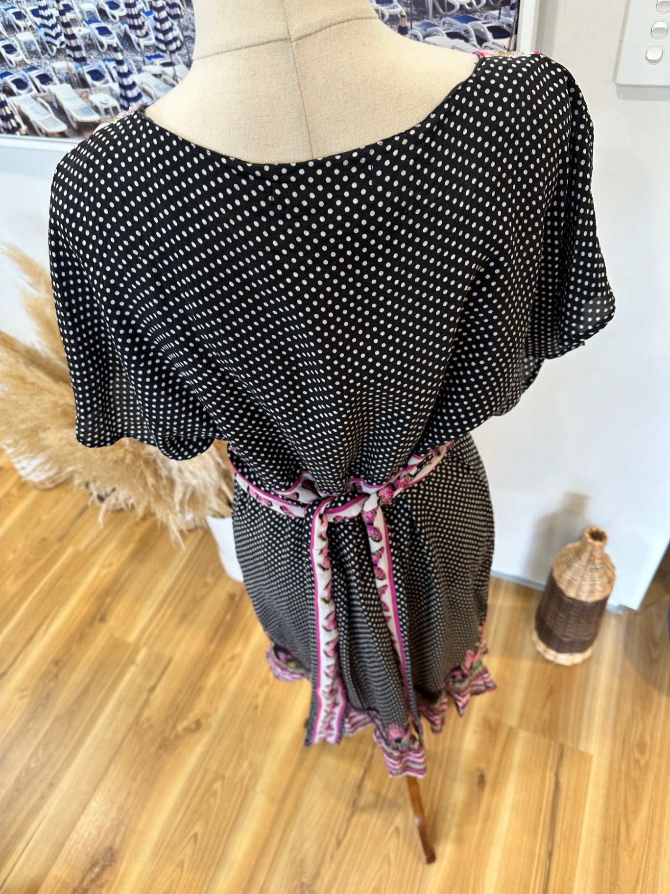 [SALE] Uttam London - Dress - Medium / Large - Black with pink and green accents