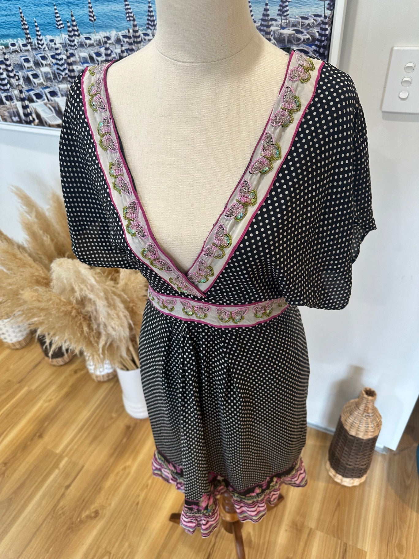 [SALE] Uttam London - Dress - Medium / Large - Black with pink and green accents