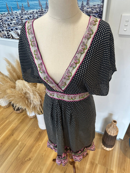 [SALE] Uttam London - Dress - Medium / Large - Black with pink and green accents