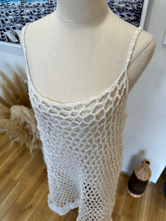 Beach Cover Up - One Size - Crochet - White / Cream