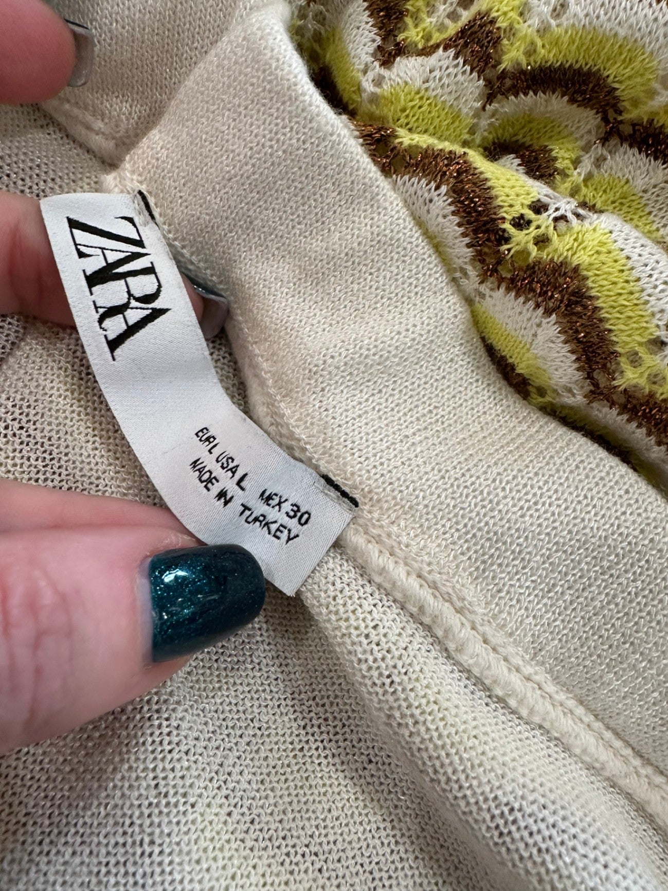 Zara - Midi Skirt - Size Large - Yellow, Brown + Cream