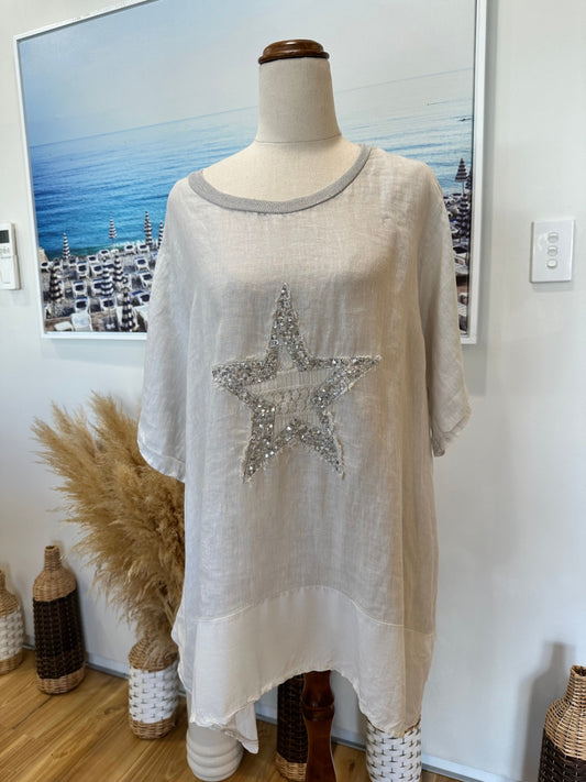 New Collection Blouse - Large - White + Silver w Sequin Star