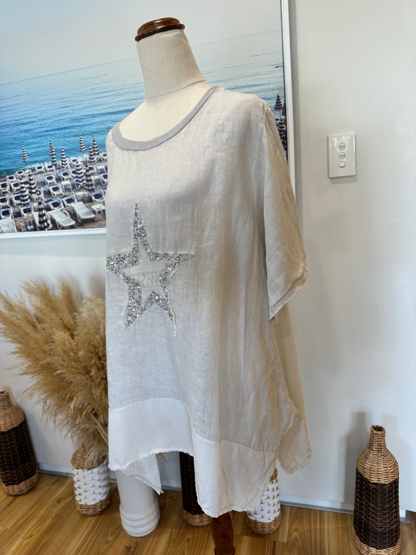 New Collection Blouse - Large - White + Silver w Sequin Star