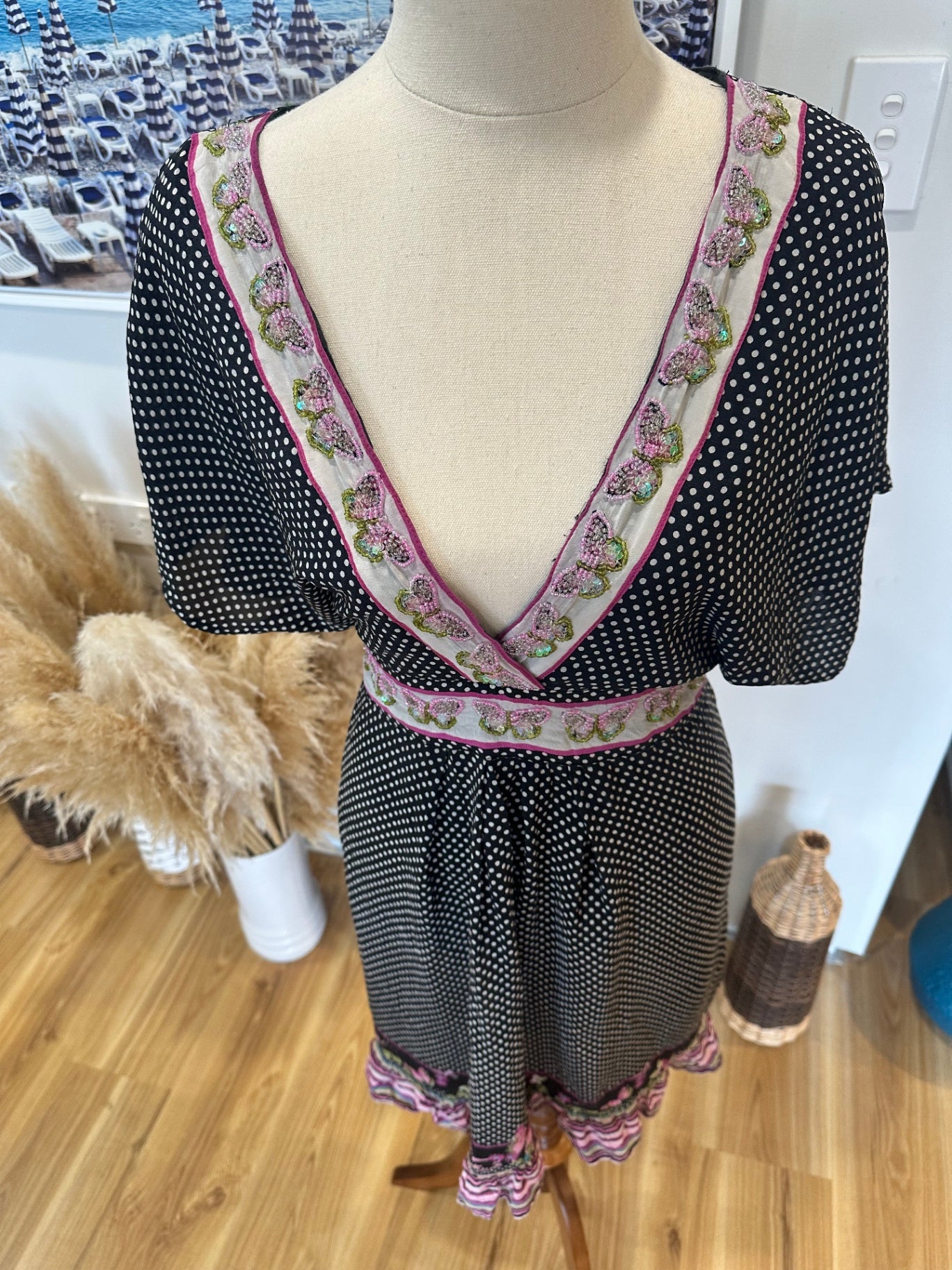 [SALE] Uttam London - Dress - Medium / Large - Black with pink and green accents