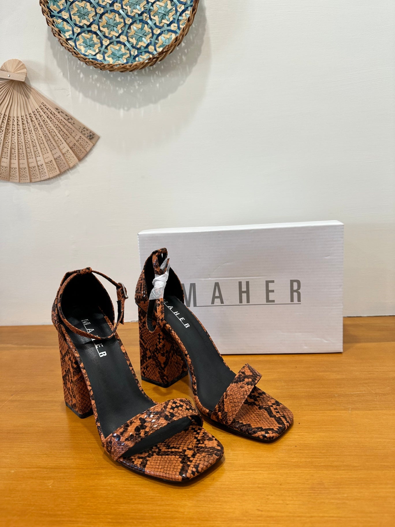 [SALE] MAHER Heels - Size 37 - Brown and Black Snake Print - NEW