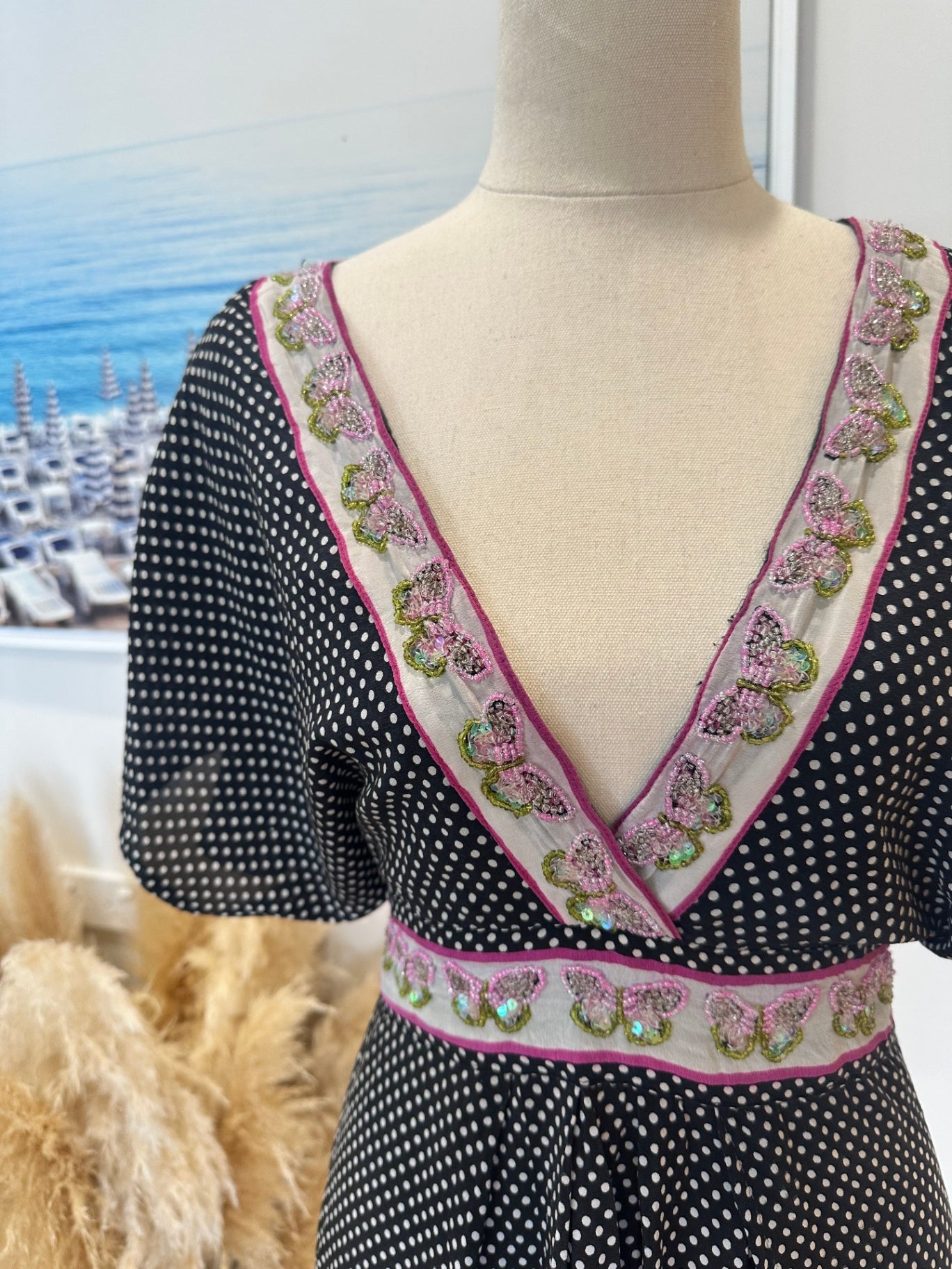 [SALE] Uttam London - Dress - Medium / Large - Black with pink and green accents