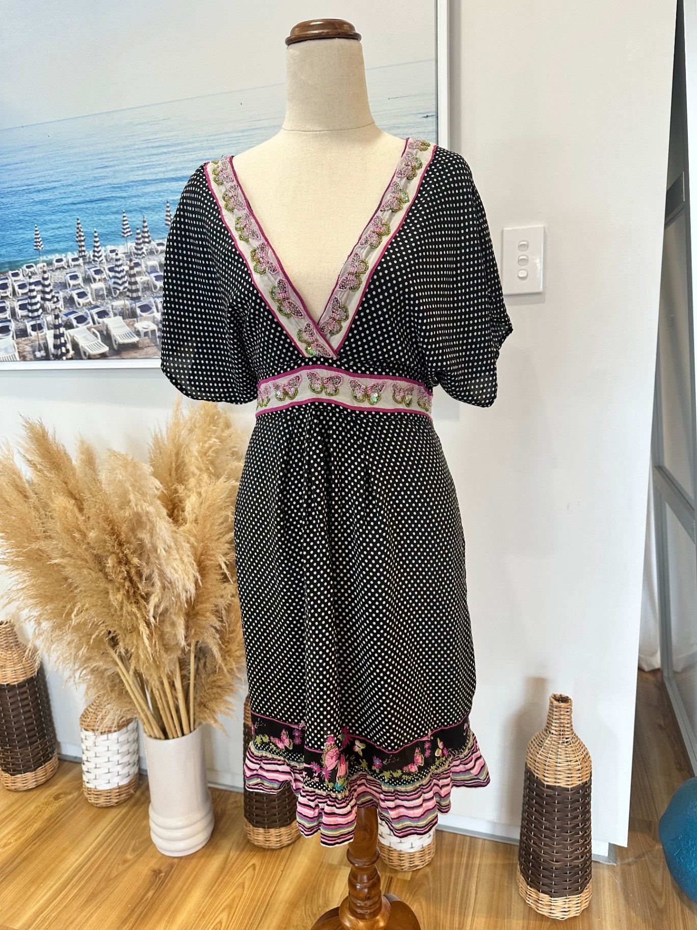 [SALE] Uttam London - Dress - Medium / Large - Black with pink and green accents