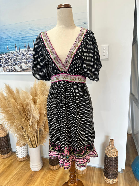 [SALE] Uttam London - Dress - Medium / Large - Black with pink and green accents