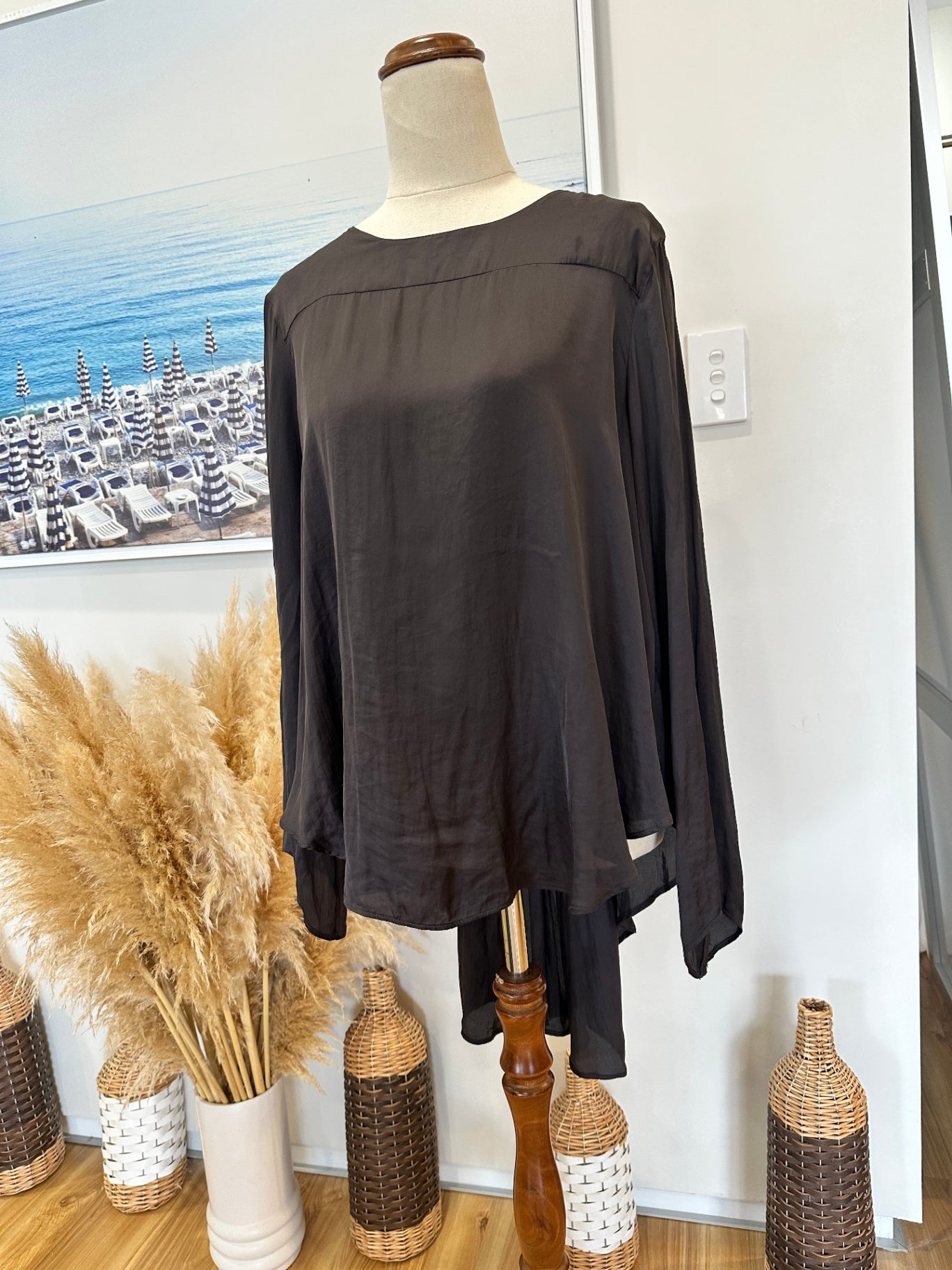 [SALE] Zara - Longsleeve Blouse - Large - Grey / Black