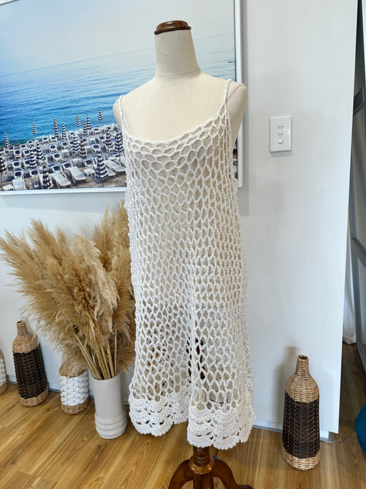 Beach Cover Up - One Size - Crochet - White / Cream