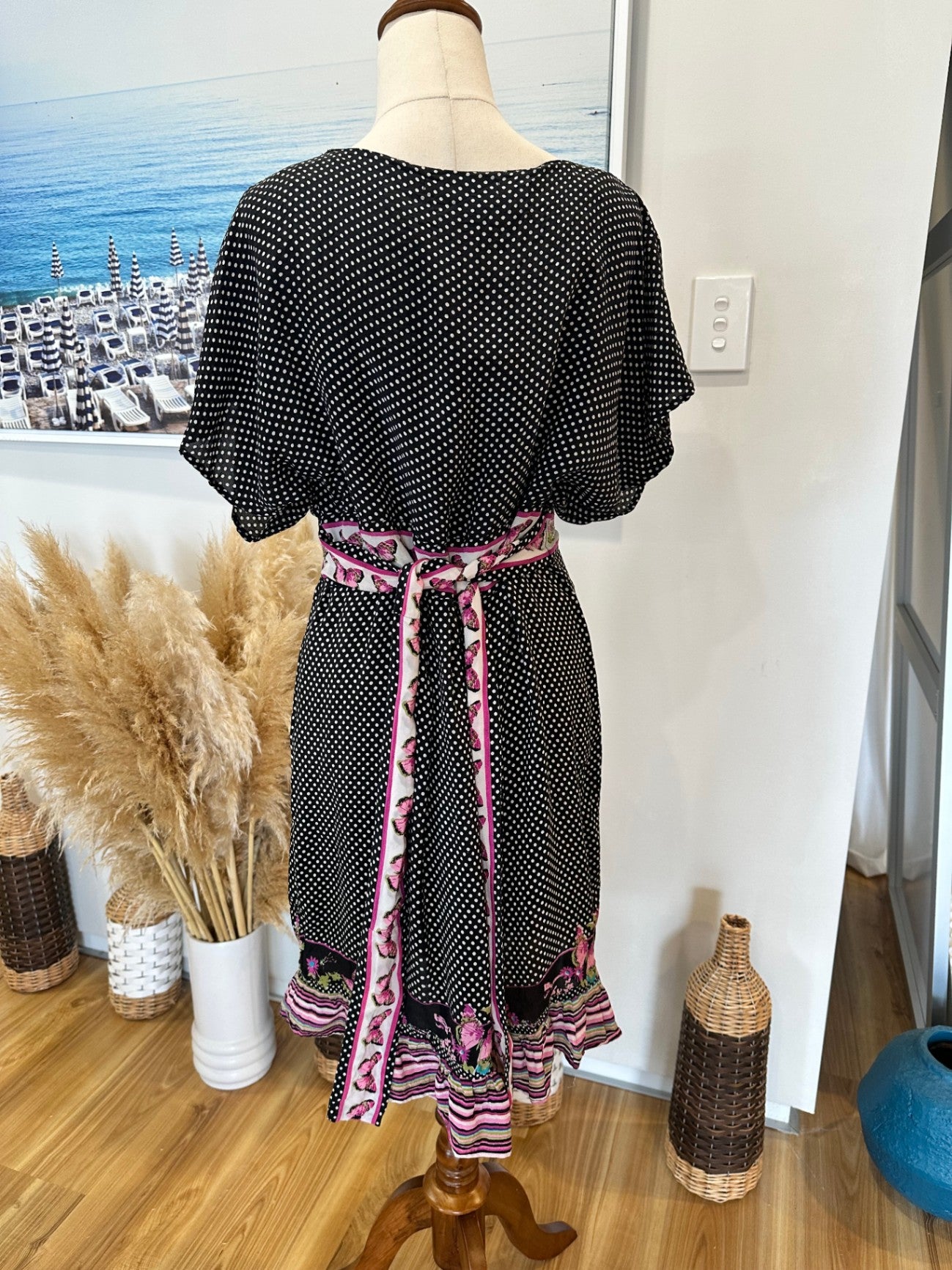 [SALE] Uttam London - Dress - Medium / Large - Black with pink and green accents