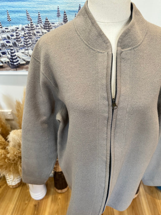 Fields Woman - 100% Wool Jacket - Small / Medium - Grey + Blue