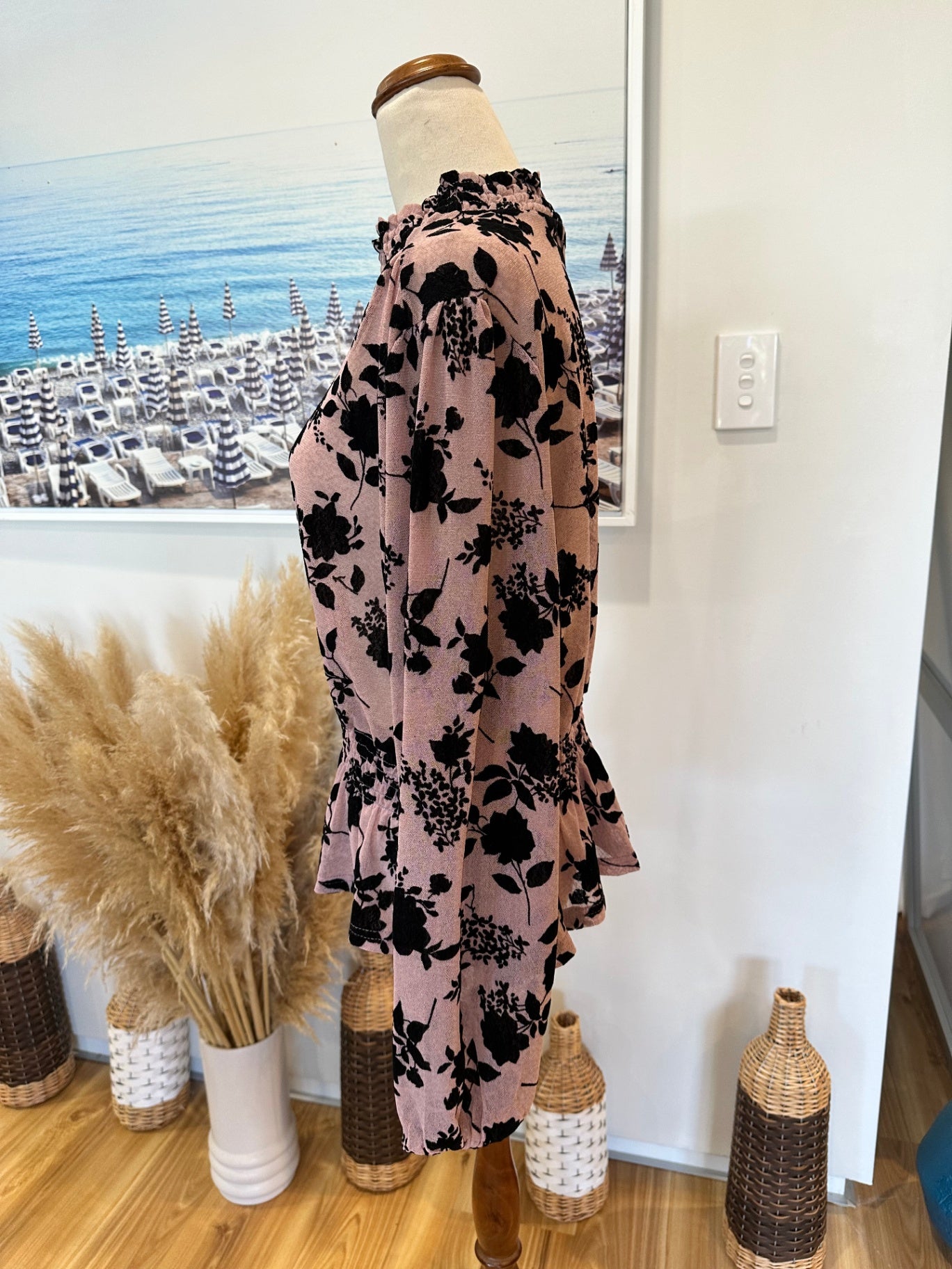 Caroline Morgan Blouse - Size 12 - Rose Pink and Black