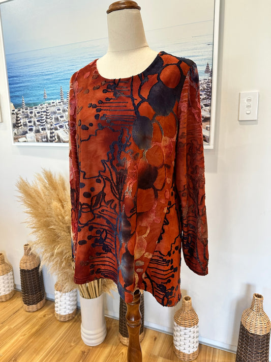 [SALE] Merric - Top - Size 8 - Rust orange with velvet texture