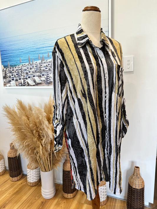 Floaty Shirt - Shana - Green/ Brown/Cream - Size Extra Large - New with Tags