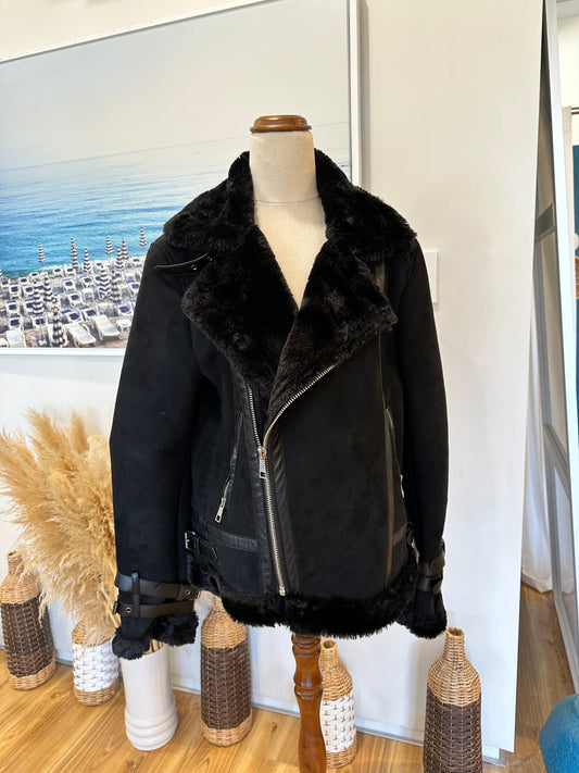 Coat - Faux Fur & Suede - Medium - Black