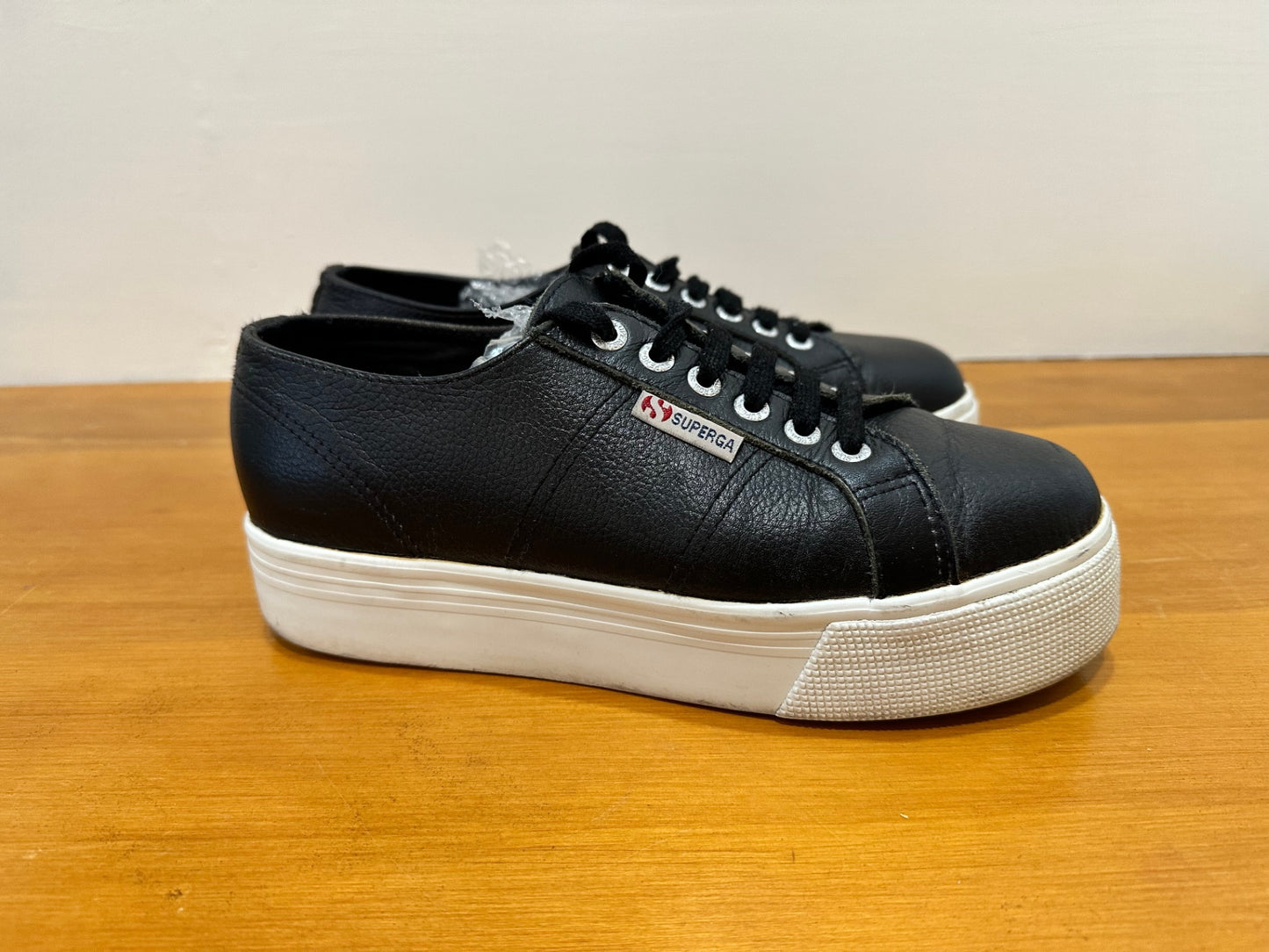Superga - Black Leather Platform Sneakers - Size EU39
