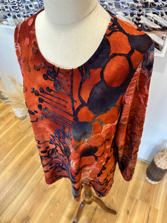 [SALE] Merric - Top - Size 8 - Rust orange with velvet texture