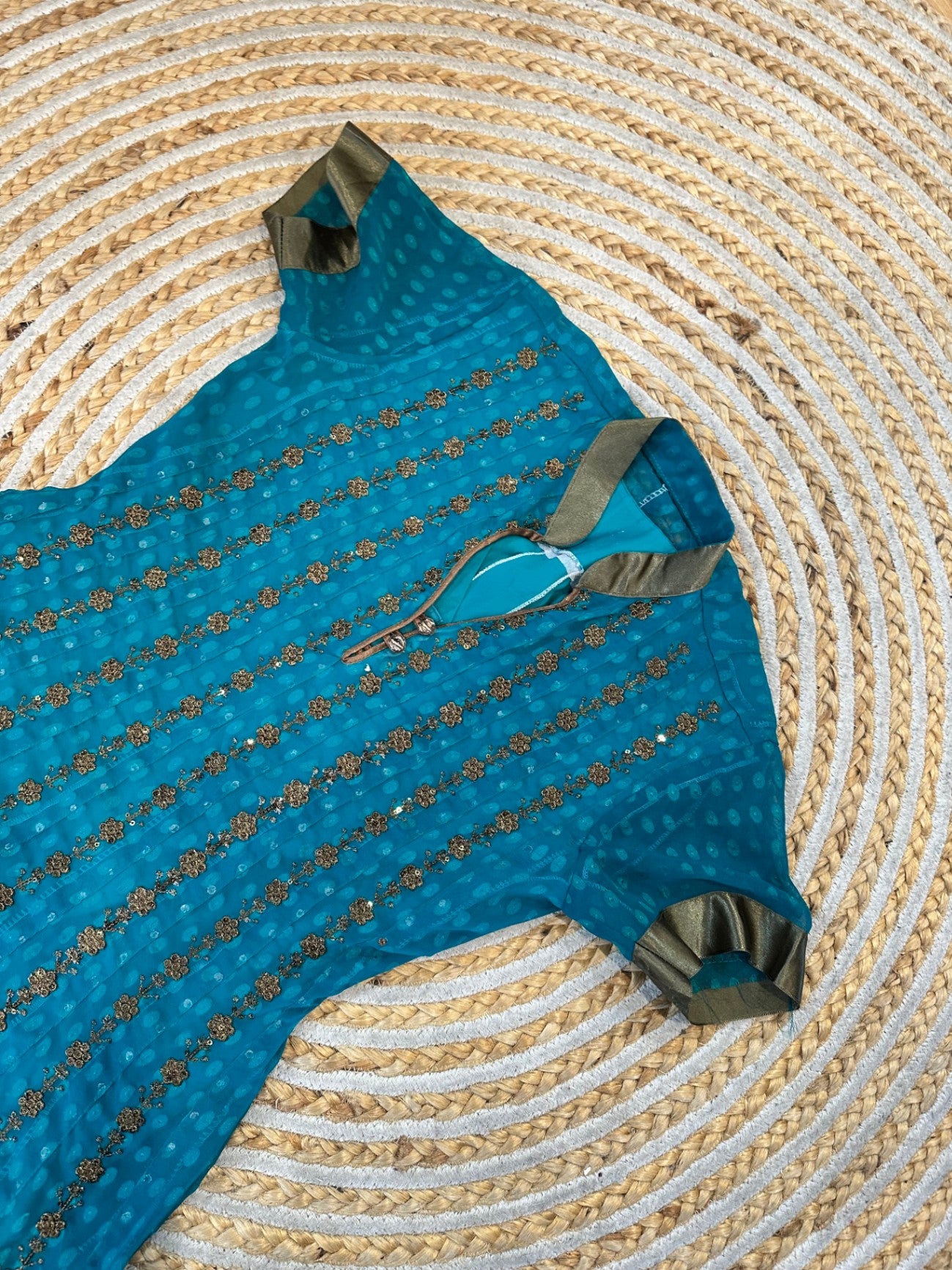 [SALE] Bohemian Dress - Extra Small - Turquoise with Bronze Sequins