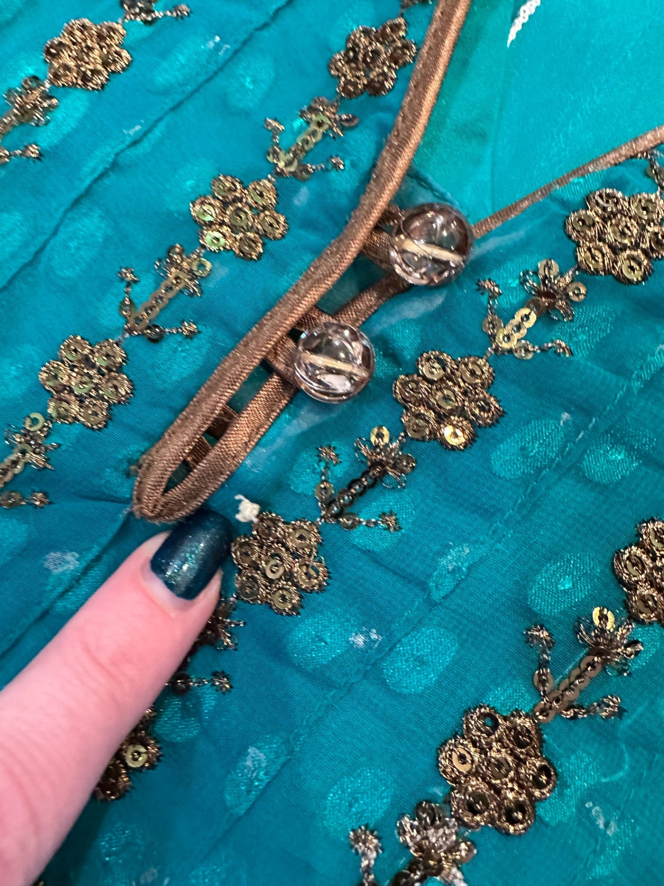 [SALE] Bohemian Dress - Extra Small - Turquoise with Bronze Sequins