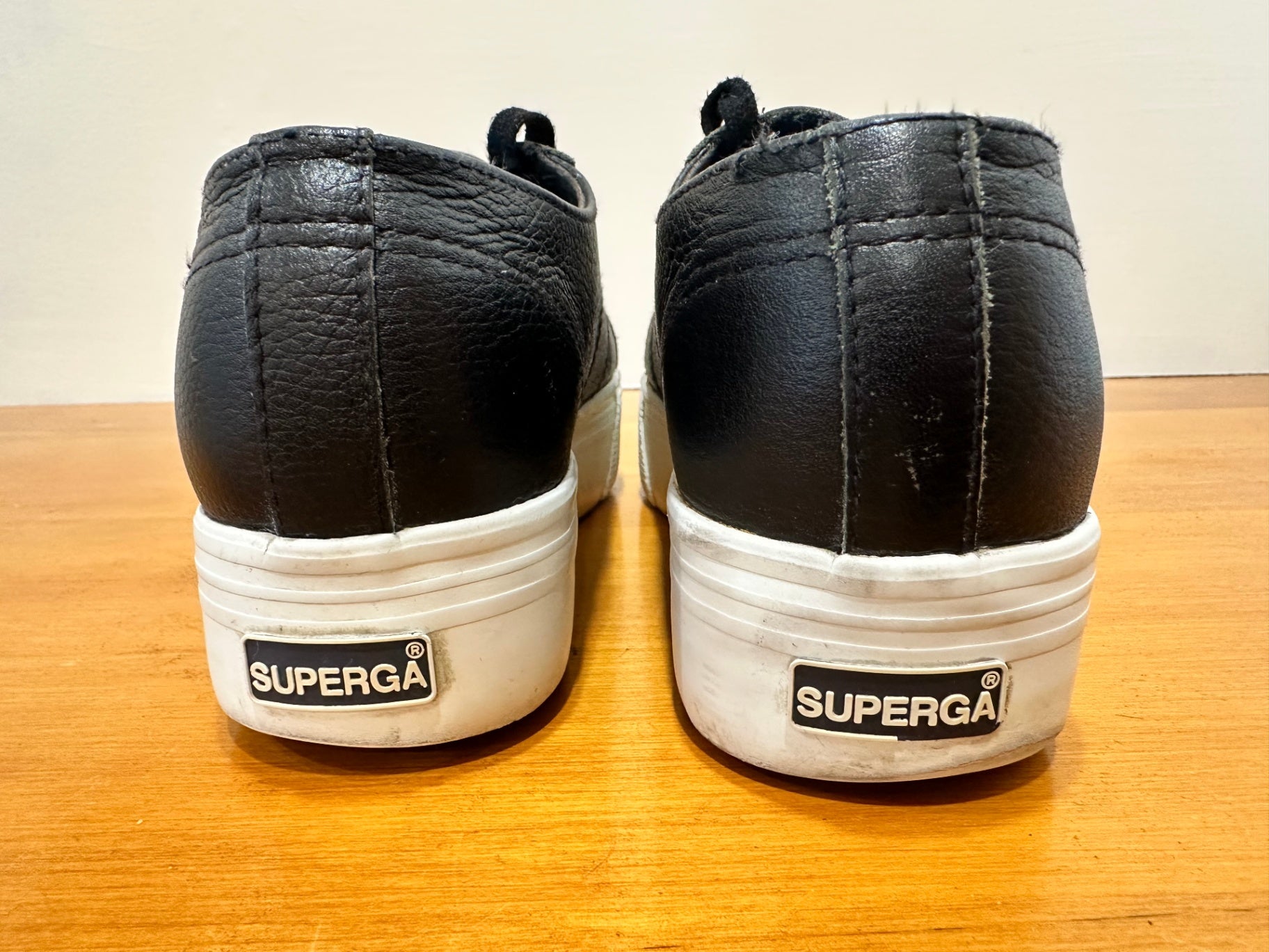 Superga - Black Leather Platform Sneakers - Size EU39