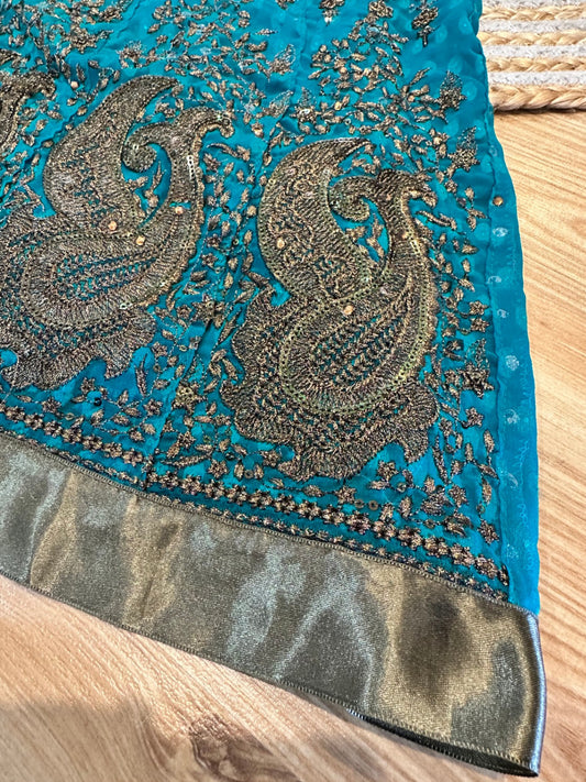 [SALE] Bohemian Dress - Extra Small - Turquoise with Bronze Sequins