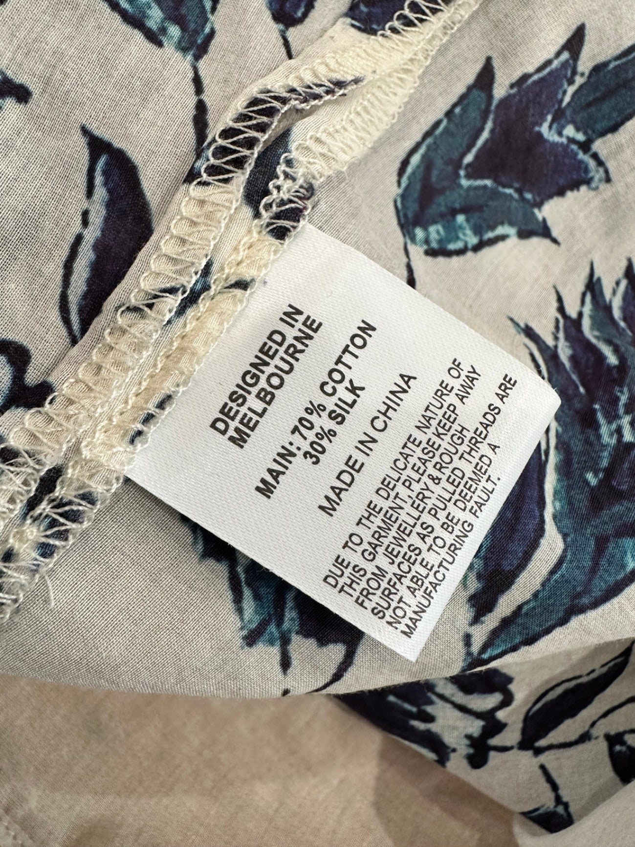 [SALE] OnceWas - Melbourne - 30% Silk + 70% Cotton Dress - Size 1 / Small - Beige and blue RRP: $429.00