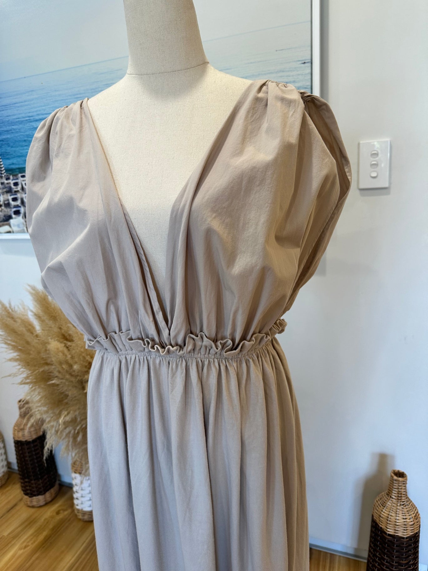 [SALE] Zara - Goddess Dress - Medium - Beige - 100% Cotton
